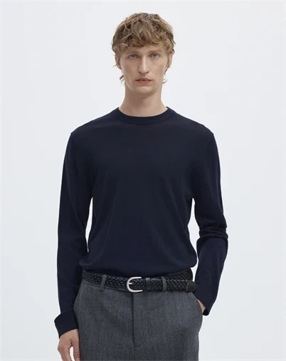 Selected - SLHTray Merino Crew Strik - Navy Blazer